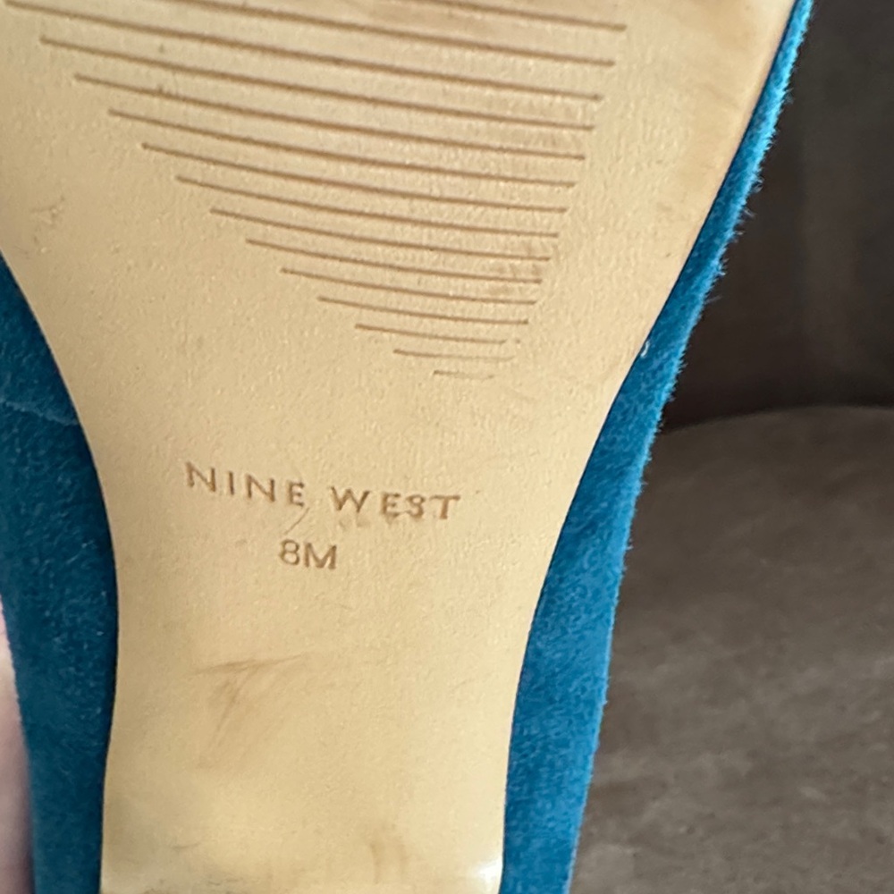 Nine West Teal Suede/Leather Peep-Toe Heels - Picture 5 of 5